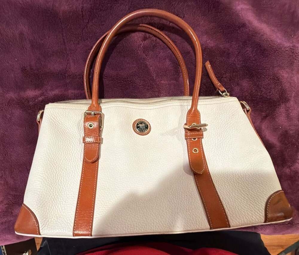 Dooney & Bourke Pebble Leather Satchel White Brown Handbag